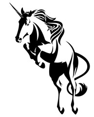 jumping unicorn  - mythical horse black vector design