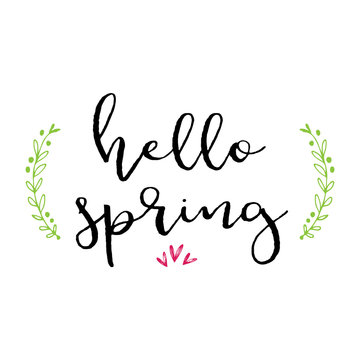 Hello spring lettering Hand written set. Calligraphy postcard or poster graphic design element. typography style card