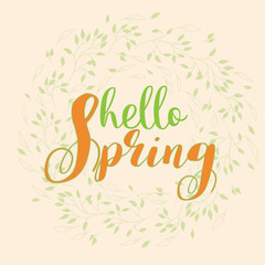 Hello spring lettering Hand written set. Calligraphy postcard or poster graphic design element. typography style card