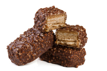 chocolate candy with nuts isolated on white background