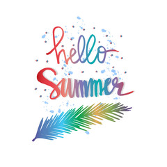 Hello Summer card. Palm tree and calligraphy lettering.