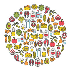 set of minimalistic healthy food icons