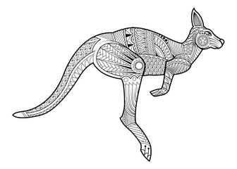 kangaroo animal coloring book for adults raster illustration.