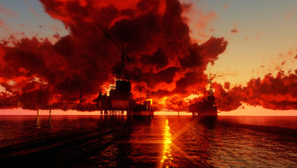 Image of oil platform during sunset.
