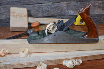 Planer carpenter's tool on a workbench