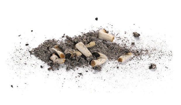 Cigarette butts isolated on white background