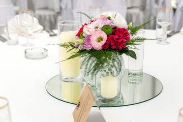 wedding table with bouquet