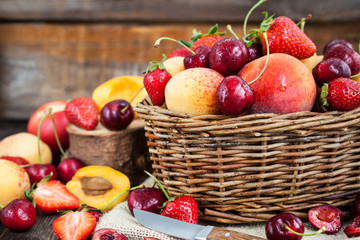 Fresh ripe summer berries and fruits