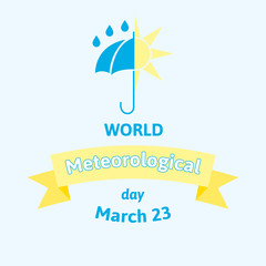 Fototapeta na wymiar World Meteorological Day. Vector illustration greeting card with umbrella and sun. Flat style design on light blue