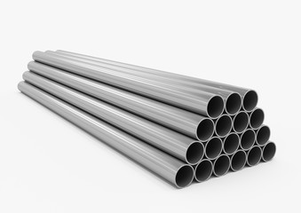 3D Rendering Metal Pipes isolated on white