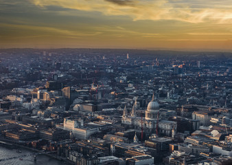 London aerial view at sunset.