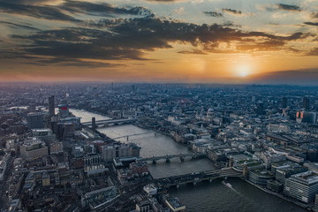 London aerial view at sunset.