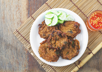 set of fishcake on wood table