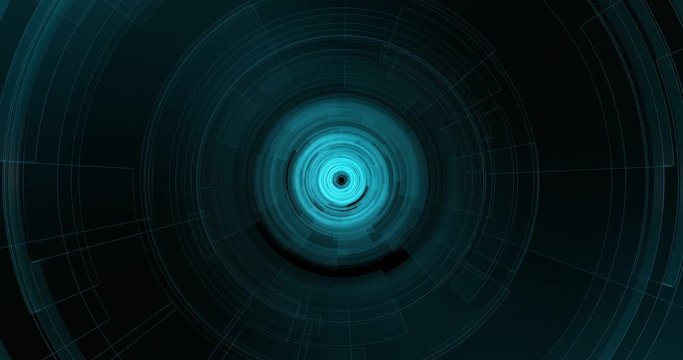 4K Loop Futuristic technological abstract motion graphic background, Circle Digital HUB, rotation element. Flyby motion. Tunnel