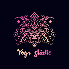 Logo template with lotus flower. For a yoga studio. For the beauty salon, manicurists, spa,
Packaging of handmade cosmetics, soaps, incense, aromatic oils. Emblem of harmony, prosperity