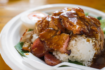 Rice with roasted pork