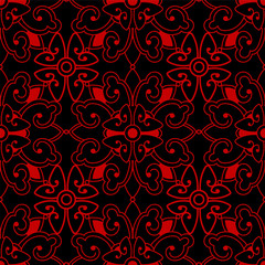 Seamless Chinese Background Spiral Cross Round Flower Kaleidoscope