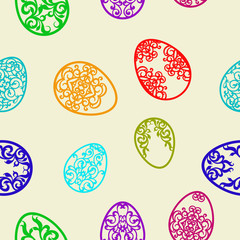 Easter seamless pattern with various carved eggs