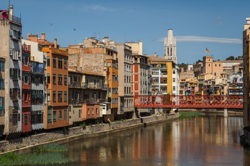 Colorful facades and canal in Girona, Spain