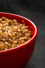 buckwheat cereal in a red bowl