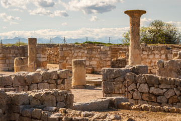 Ruins of the ancient Greek and Roman town Ampurias, near Gerona, Spain - obrazy, fototapety, plakaty
