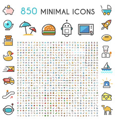 Set of 850 Minimalistic Solid Line Colored . Isolated Vector Elements