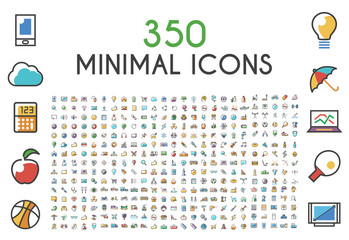 Set of 350 Minimalistic Solid Line Colored . Isolated Vector Elements