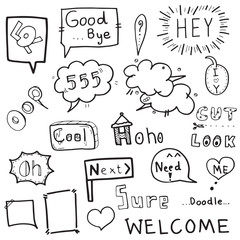 Collection of speech bubble with words hand drawn doodle vector illustration