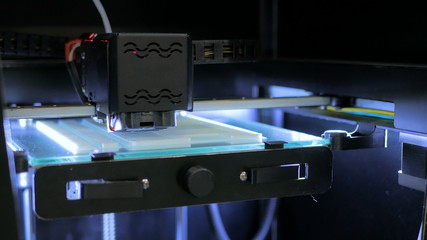 Three dimensional printing machine. 3D printer during work