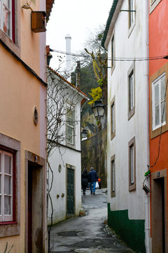 Sintra street view during the foggy and rainy day, Sintra, Portugal