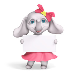 Elephant  baby girl cartoon with poster, 3d rendering