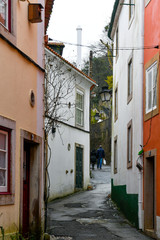 Fototapeta na wymiar Sintra street view during the foggy and rainy day, Sintra, Portugal