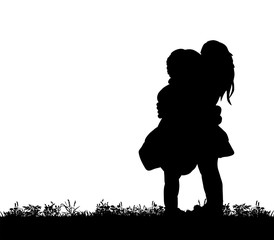Vector, silhouette of children hugging, friend