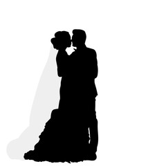 Vector, silhouette of the groom hugging the bride, wedding