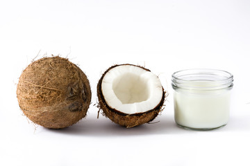 Coconut and coconut milk isolated on white background