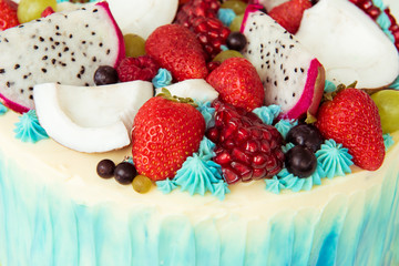 Beautiful cake with berries and fruit. Close-up
