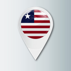 Pointer with the national flag of Liberia in the ball with reflection. Tag to indicate the location. Realistic vector illustration.