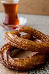 Turkish Street Dessert Halka Tatlisi with tea.