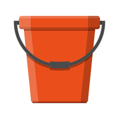 Red plastic bucket with handle.