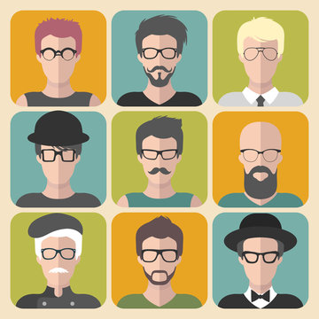 Vector set of different man app icons in flat style.
