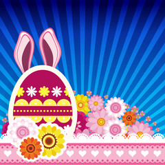 Happy easter background with egg, bunny ears. Colorful celebration spring design.