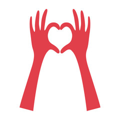 pink hands stand up doing the heart icon, vector illustraction