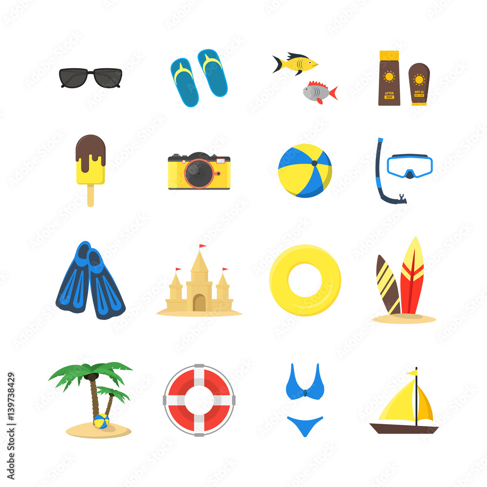 Poster summer rest color icon set. vector