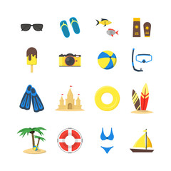 Summer Rest Color Icon Set. Vector