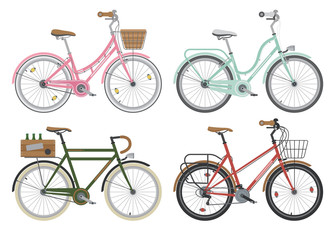 Configurations of city street bicycles. Vector.