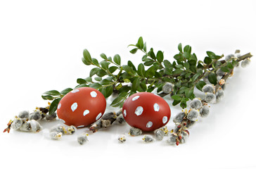 Easter symbol: colored eggs with the willow tree