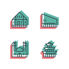 Different house, buildings icon set. Anaglyph 3d.