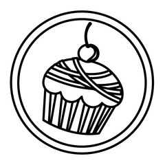 silhouette round emblem with muffin icon, vector illustraction design