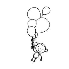 silhouette monkey hanging in the bolloons icon, vector illustrations