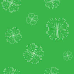 Saint Patrick's Day seamless pattern with green tender clover leaves on white background. vector illustration.